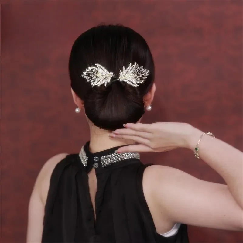 Golden feather hair bun twister